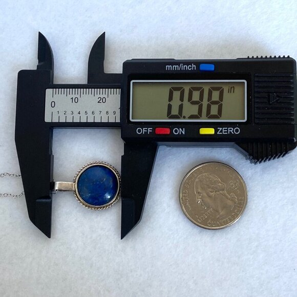 950 Silver Dainty Round Lapis Lazuli Pendant Cabochon Necklace 18" Cable Chain - Picture 14 of 16